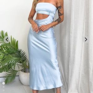 NWT Blair Ice Blue Strapless Maxi Formal Dress